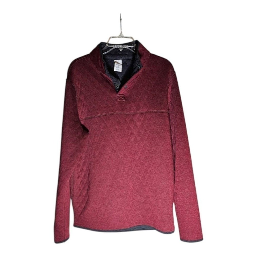 George Quilted Pullover Men Medium Burgundy Good Snap Neck Diamond Pattern